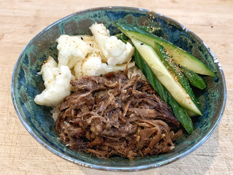 Kalbi Pulled Beef on Rice