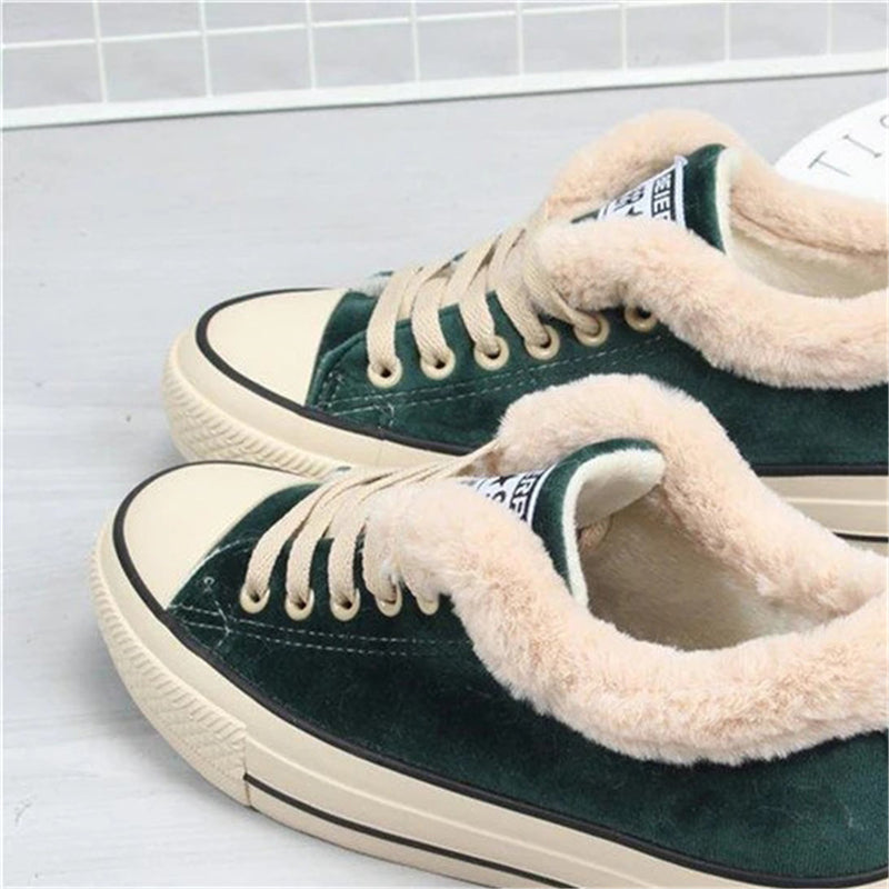 Womens Canvas Snow Sneakers Fur Lined 