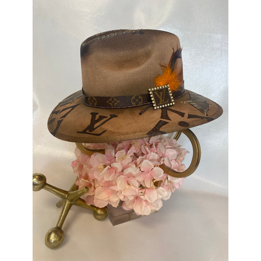 Anagails Upcycled Louis Vuitton Patch Tan Tulum Straw Hat