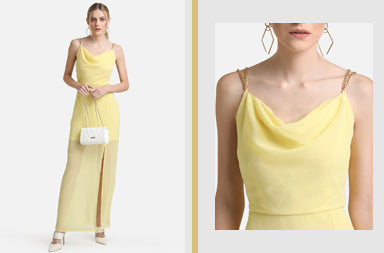 KAZO YELLOW COWL NECK MAXI DRESS