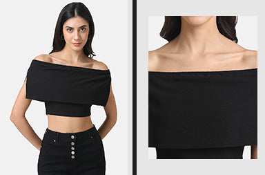 OFF-SHOULDER CROP TOP WITH OVERLAY