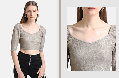 FOIL PRINTED CROP TOP WITH SWEETHEART NECKLINE