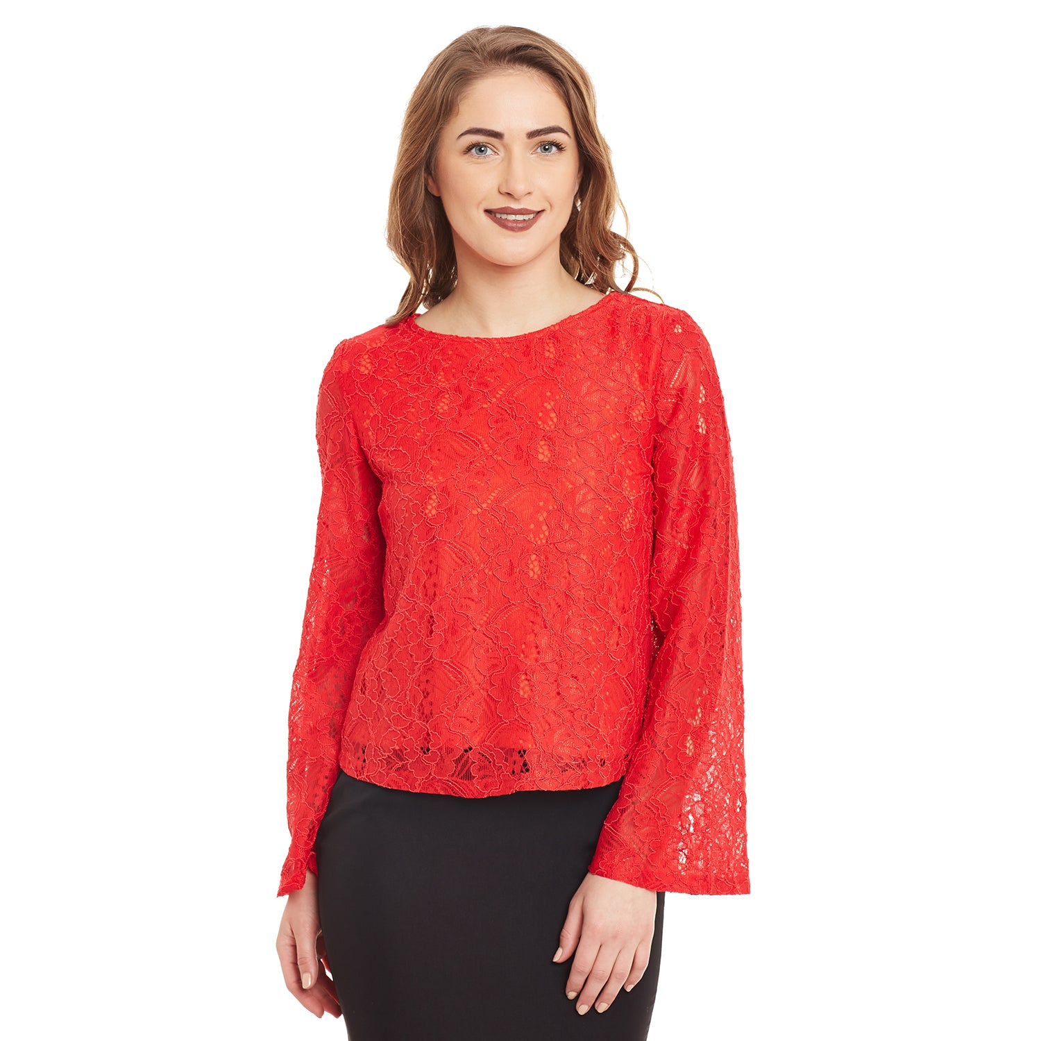 Buy Lace Fitted Top 115064POPYRXS - KAZO