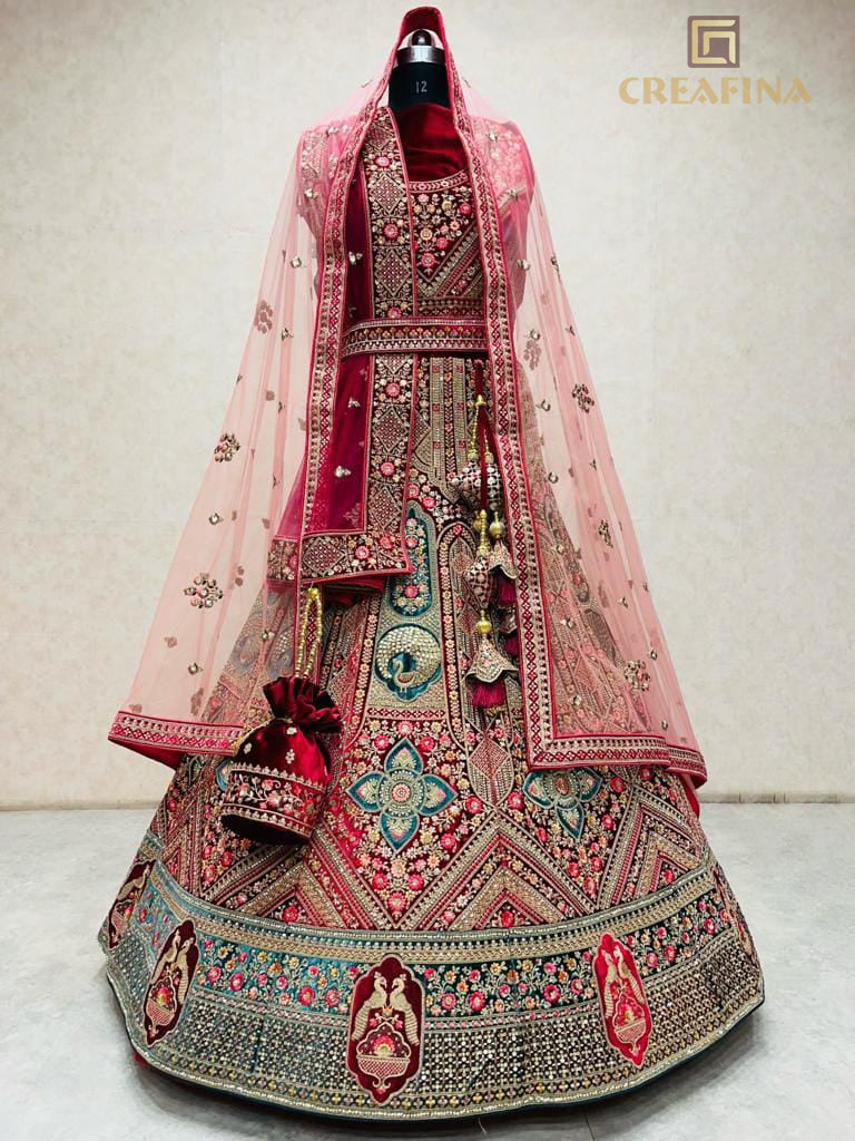 Maroon Maroon Bridal Lehenga by HER CLOSET for rent online | FLYROBE