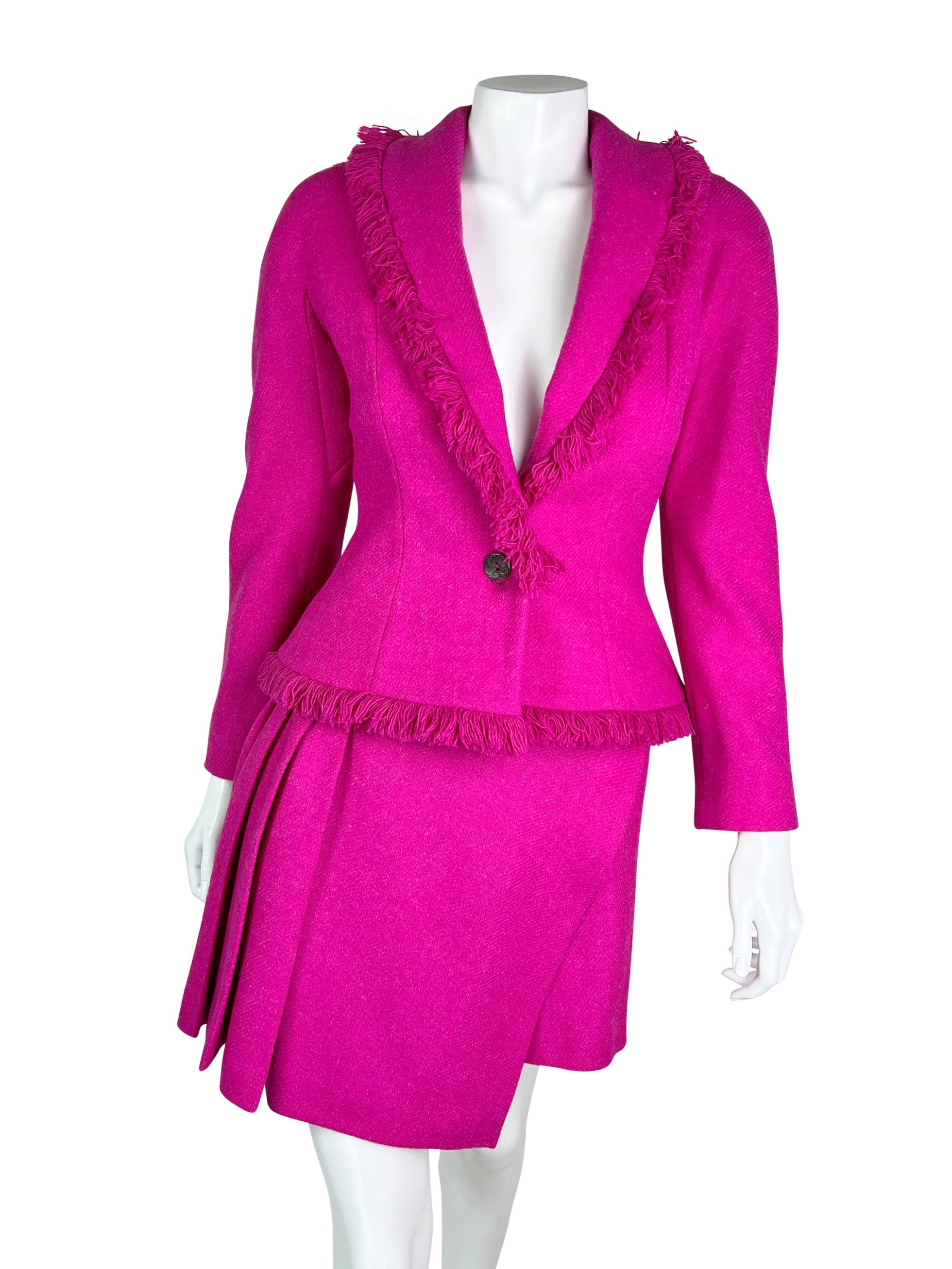 Vintage Christian Dior Hot Pink Silk Skirt Suit With Metallic Gold  Stitching  UK 12  The Velvet Pig