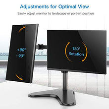 Load image into Gallery viewer, Dual Monitor Stand, Free Standing Height Adjustable Two Arm Monitor Mount for Two 13 to 32 inch LCD Screens with Swivel and Tilt, 17.6lbs per Arm by HUANUO
