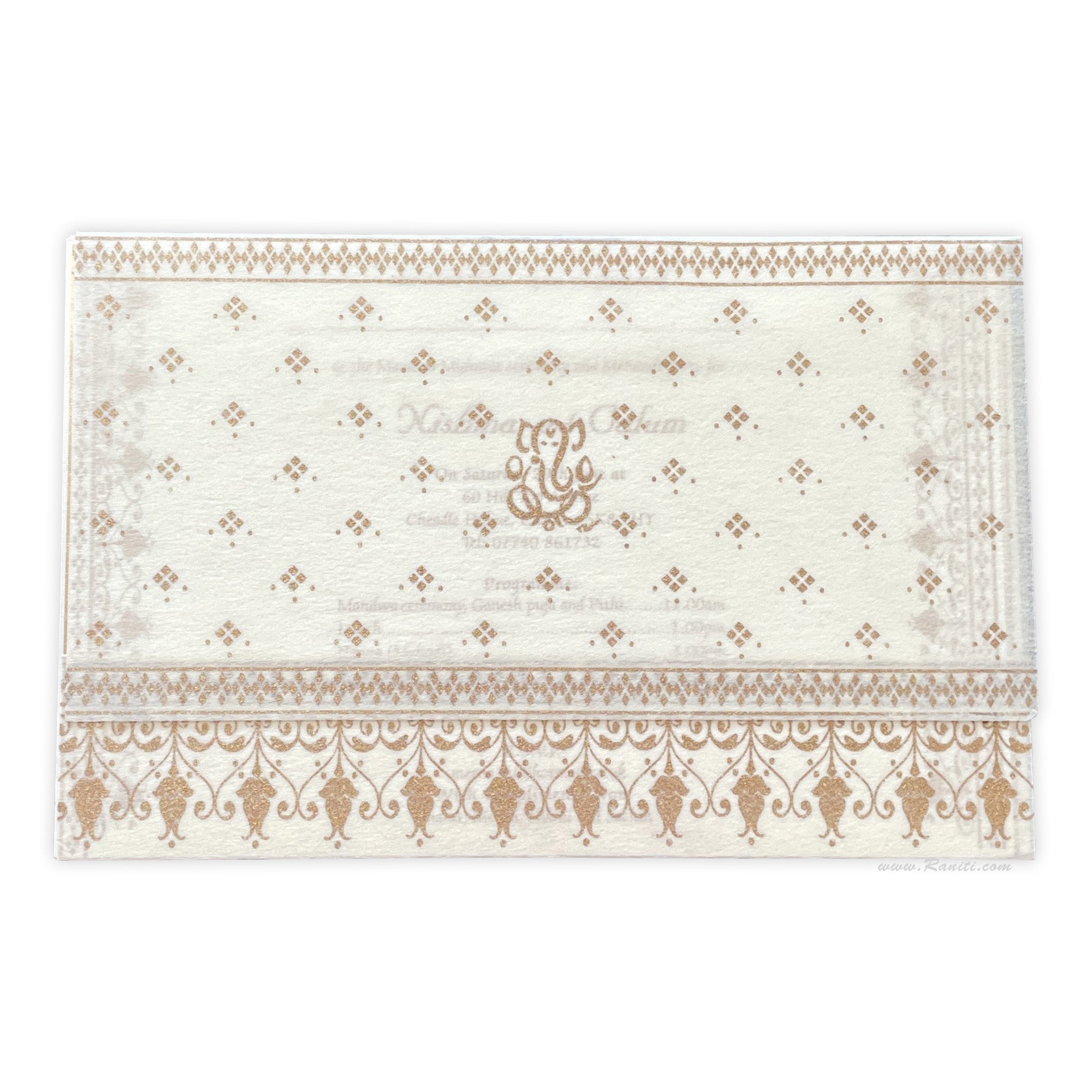 Off White Woolly Custom Invitation Card with Multiple Inserts | Light weight Custom Invitation with Inserts AM-77