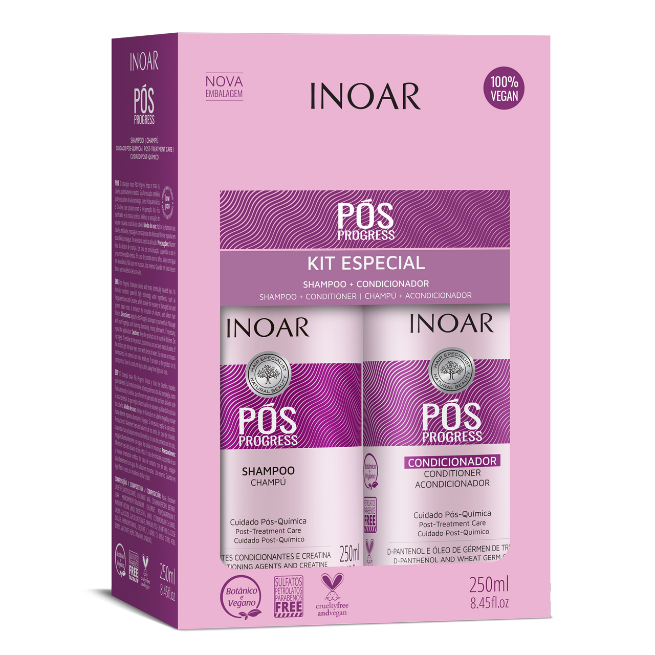 INOAR Pos Progress Duo Kit - rinkinys po tiesinimo keratinu procedūrų 2x250 ml