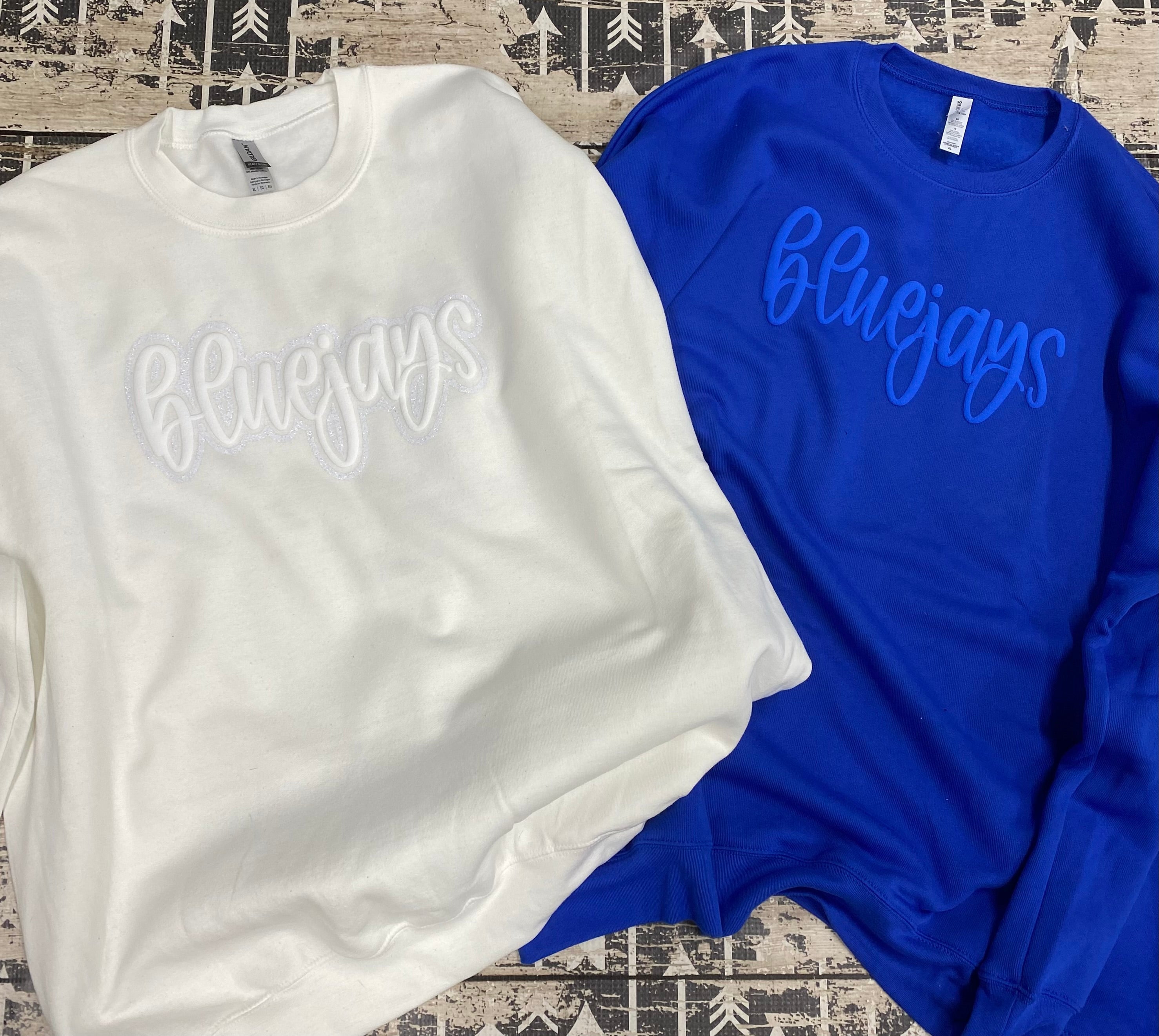Puff YOUTH Custom word with Glitter outline Gildan Crewneck sweatshirt
