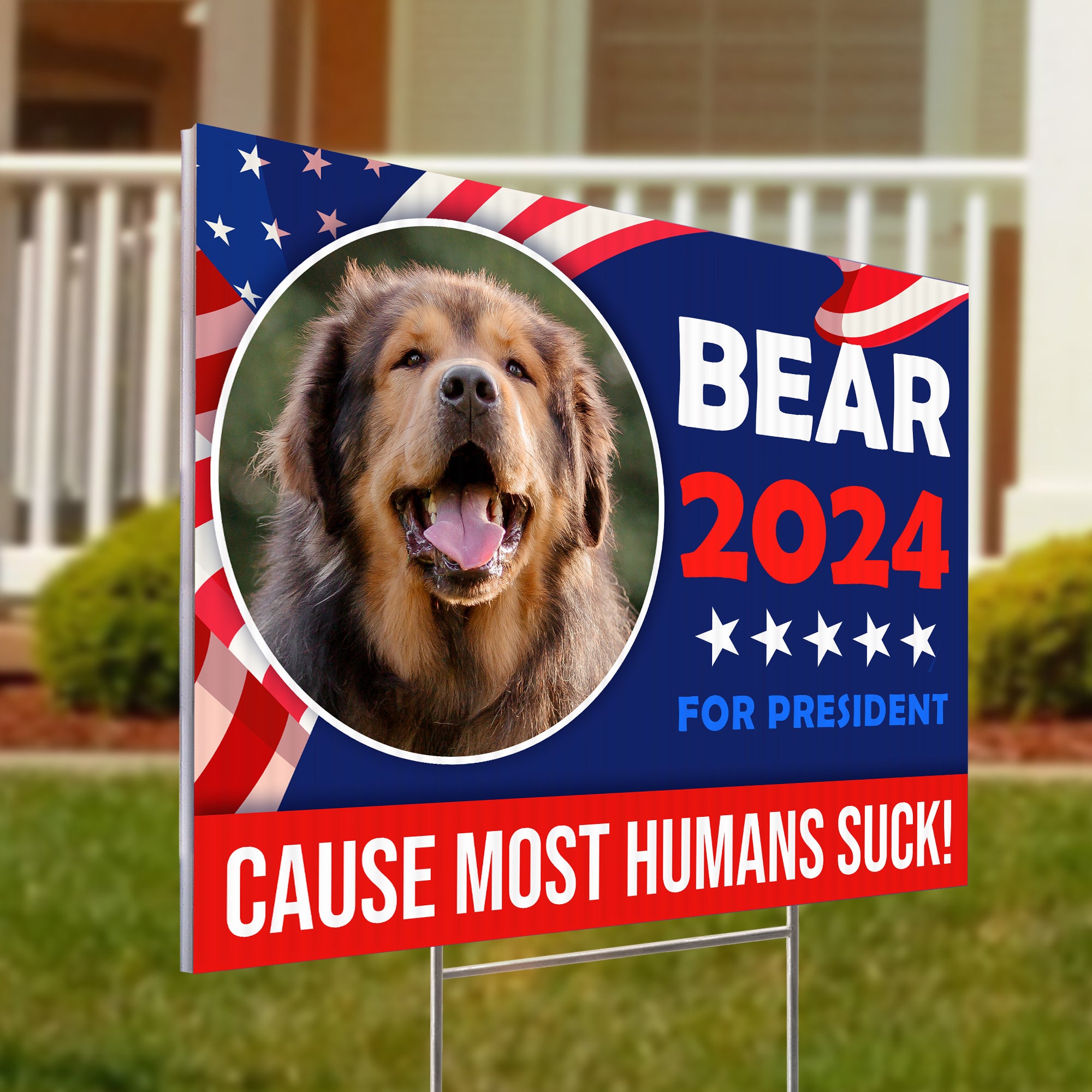 24"x18" Double Sided Custom Funny Political Yard Signs with Stakes, Personalized Pet Name 2024 Cause Most Humans Suck Yard Sign, Funny Pet Campaign Presidential Yard Signs (D 1)
