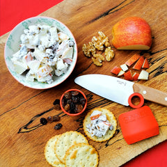 Cheesy Waldorf Salad with Ingredients and Opinel le petit chef knife