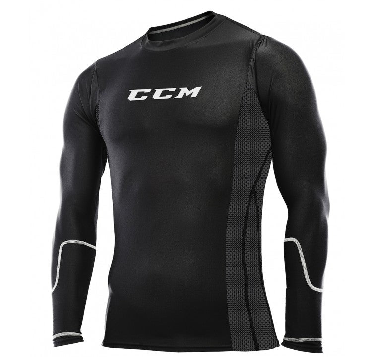 CCM Hockey Integrated Neck Guard Long Sleeve Compression Top, Senior,  Assorted Sizes