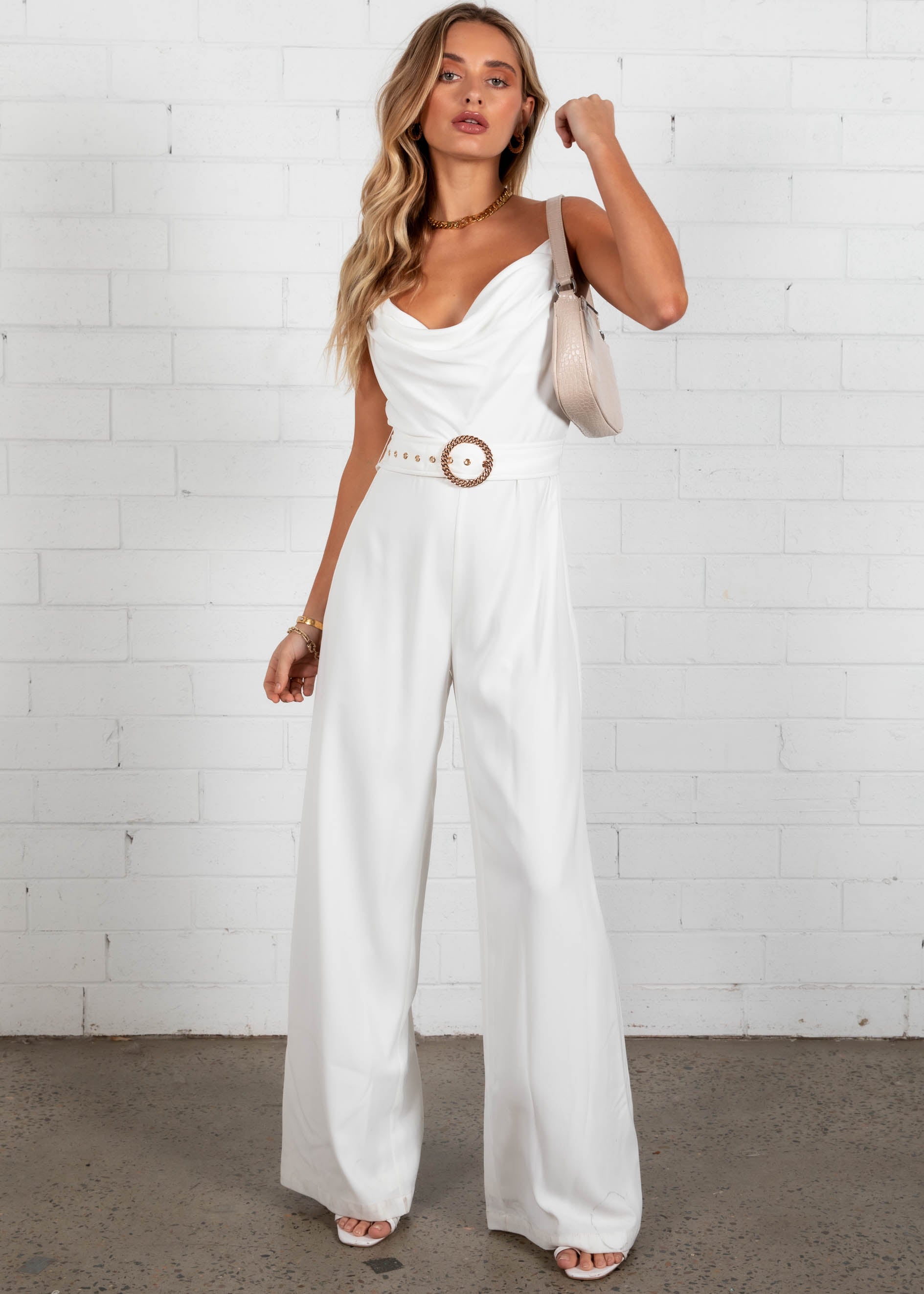 Intarsia Cowl Jumpsuit - White