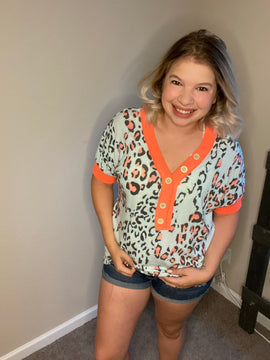 Orange/coral leopard top