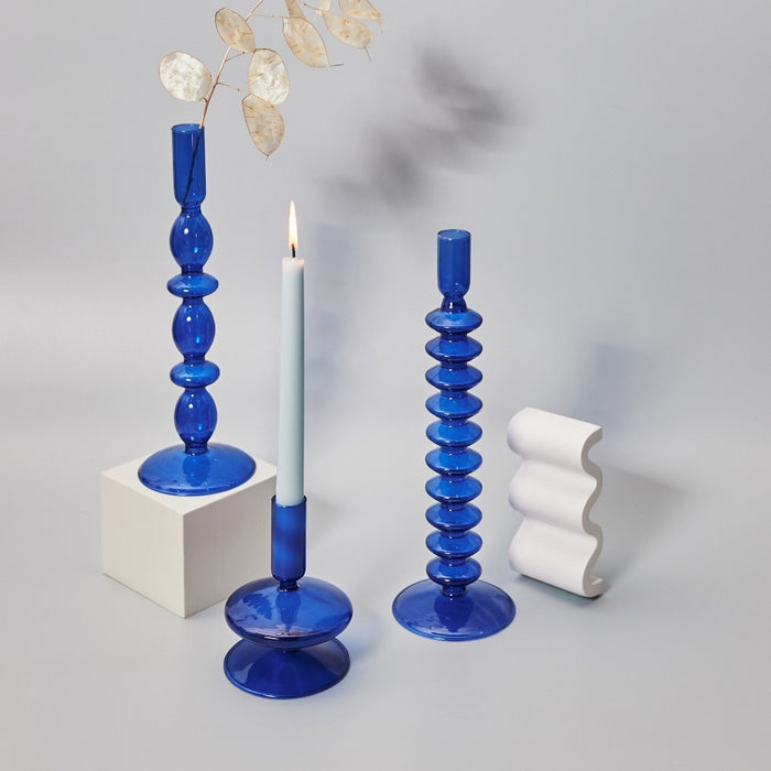 Bubble Glass Candle Holders/Bud Vases - Indigo Blue