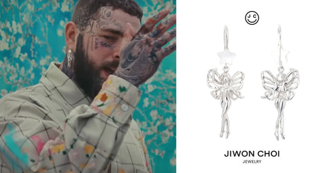 Post Malone wears Guardian Angel Earrings by JIWON CHOI Jewelry