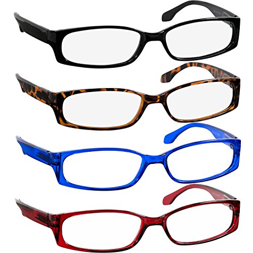 Reading Glasses 1.75 Black Tortoise Red Blue (4 Pack) F503 TruVision Readers