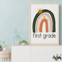 First grade poster, First grade rainbow poster, Neutral rainbow wall art print
