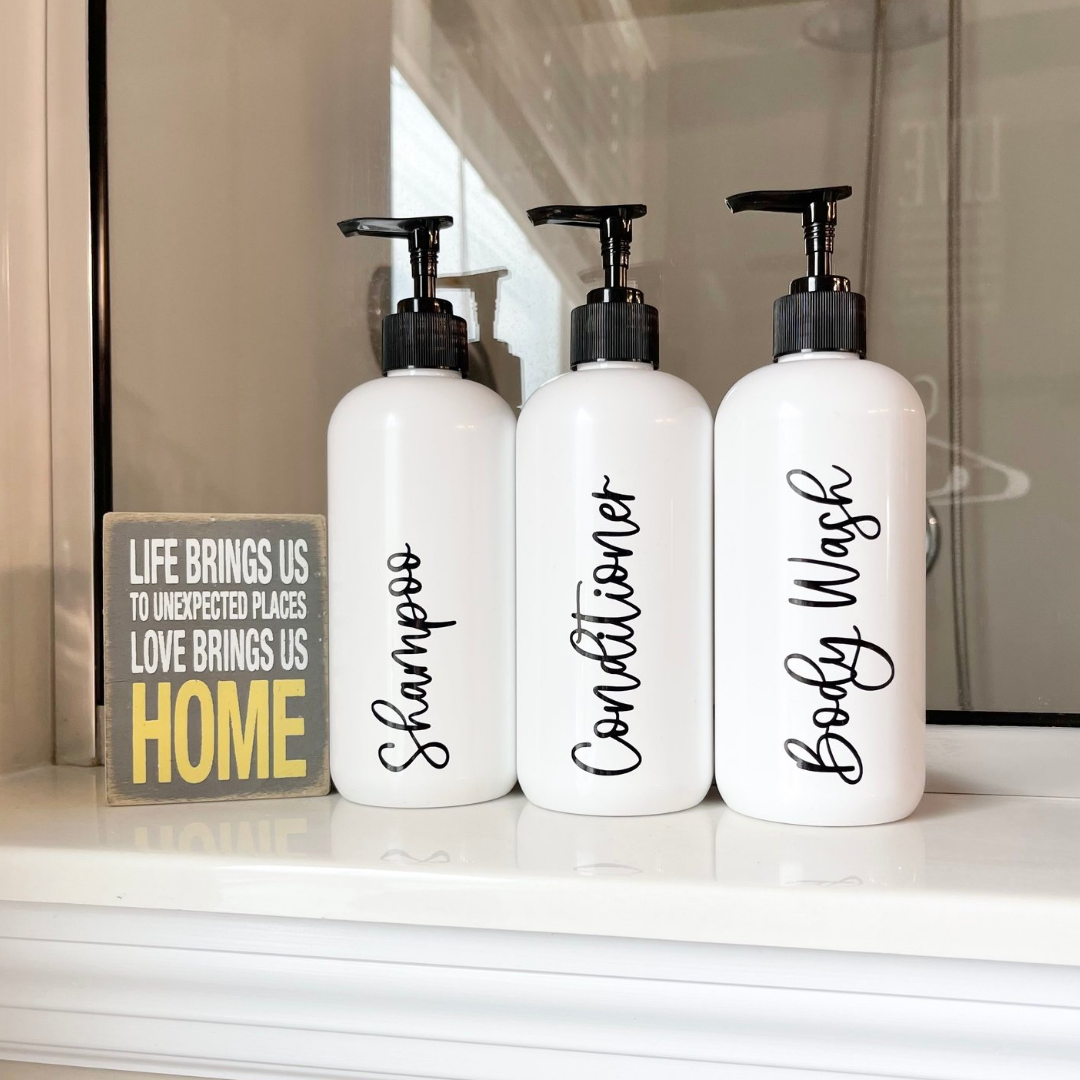 & Conditioner bottles, Rae Dunn Inspired bathroom – The Artsy Spot