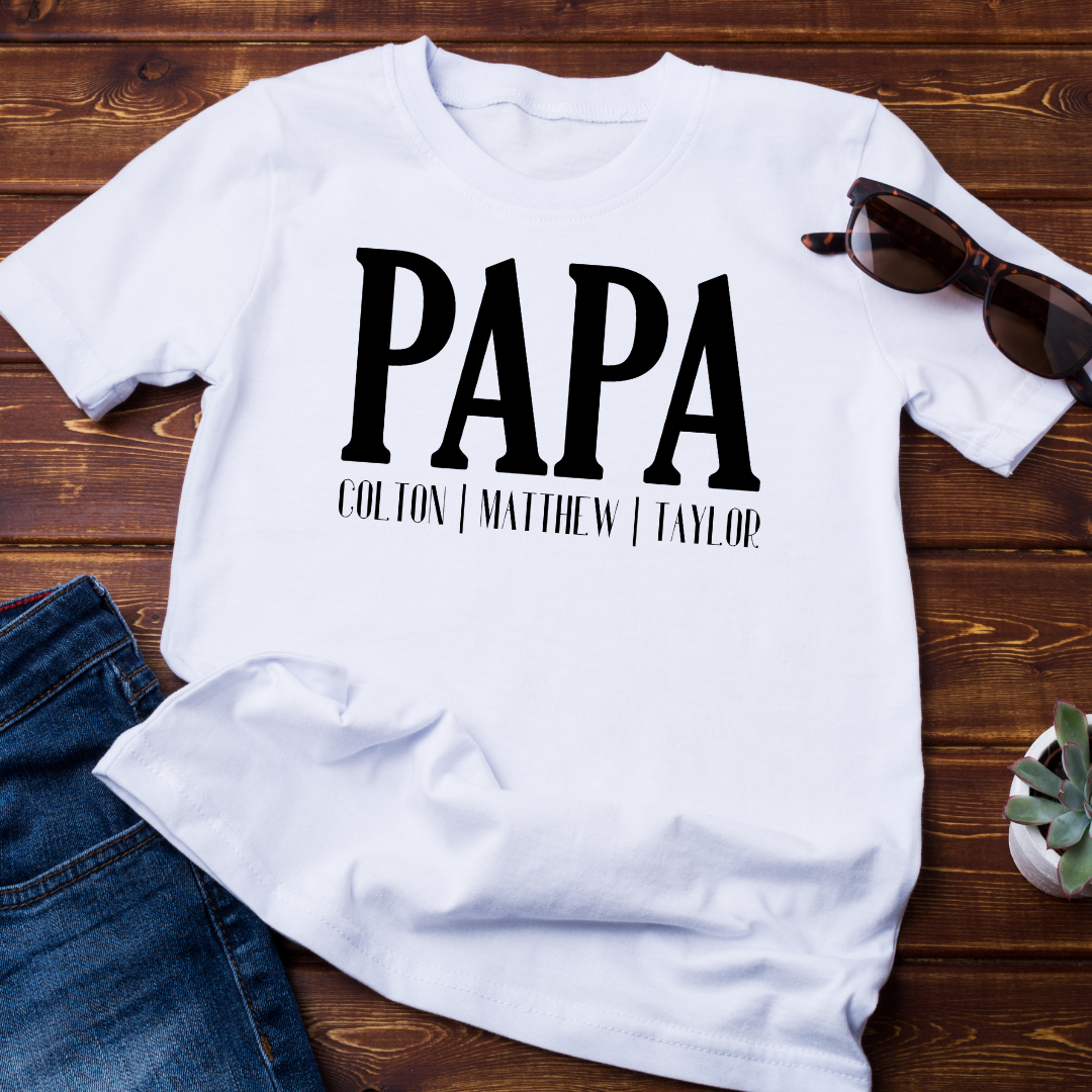Papa shirt with kid's names, Personalized Papa shirt, Father's Day gift ...