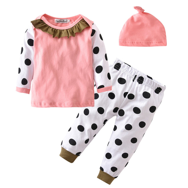 Baby Girls Pink Polka Dot Top & Trousers & Hat Set (Age 3M-3YRS)