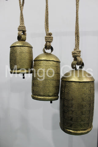 Mango Gifts Set of 3 Harmony Cow Bells Vintage Chimes Antique Gold