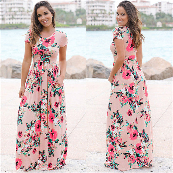 Vestido largo largo para mujer estampado floral de verano – La Moda Cubana