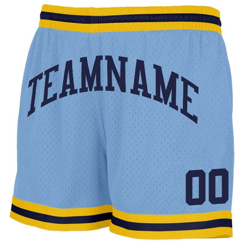 Custom Light Blue-Yellow-Navy Authentic Throwback Basketball Shorts ...
