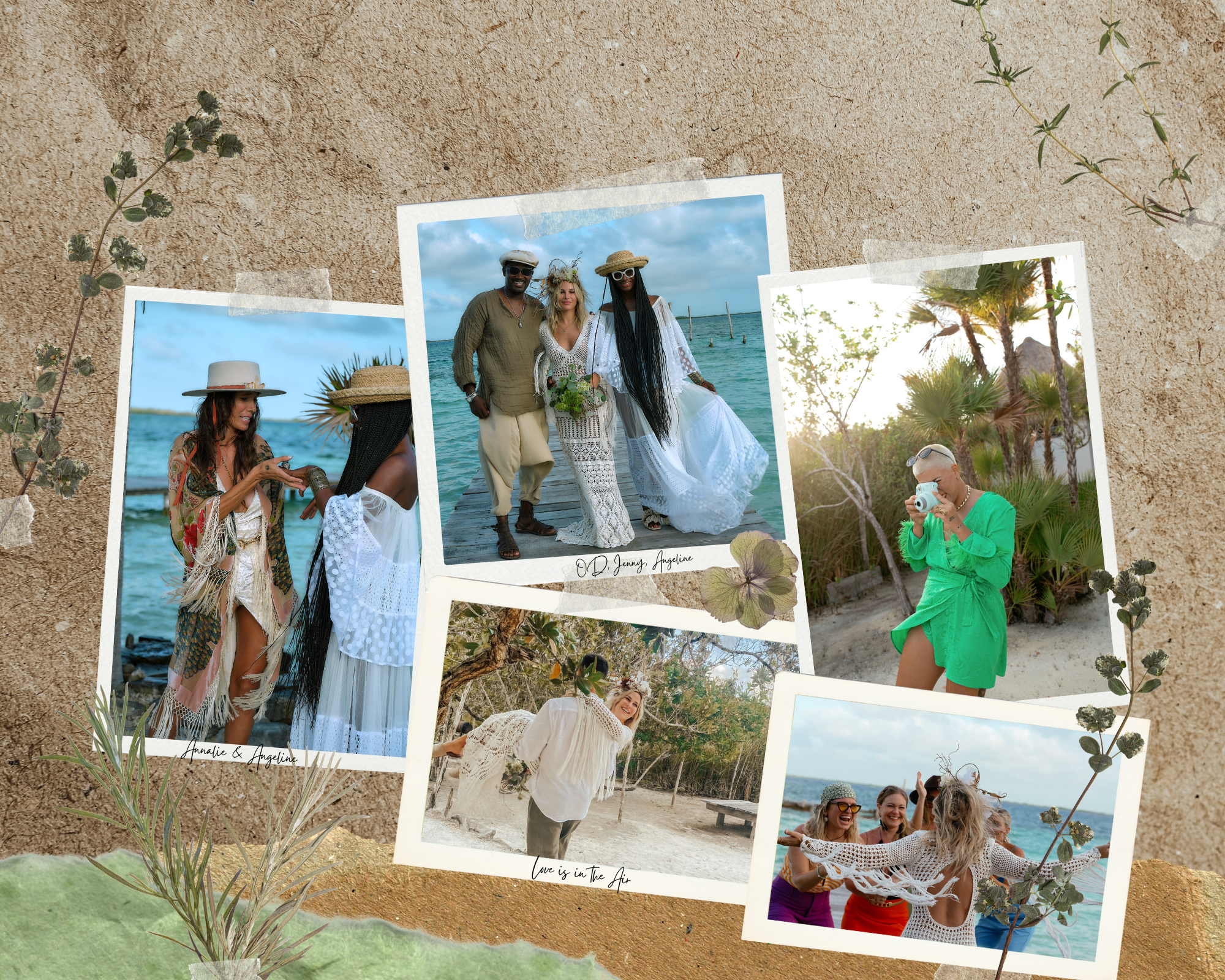 Tulum Beach Wedding.  The Bride looks elegant in Isladn Tribe surrounded by the tranquil waters of the lagoon.  Love is in the Air