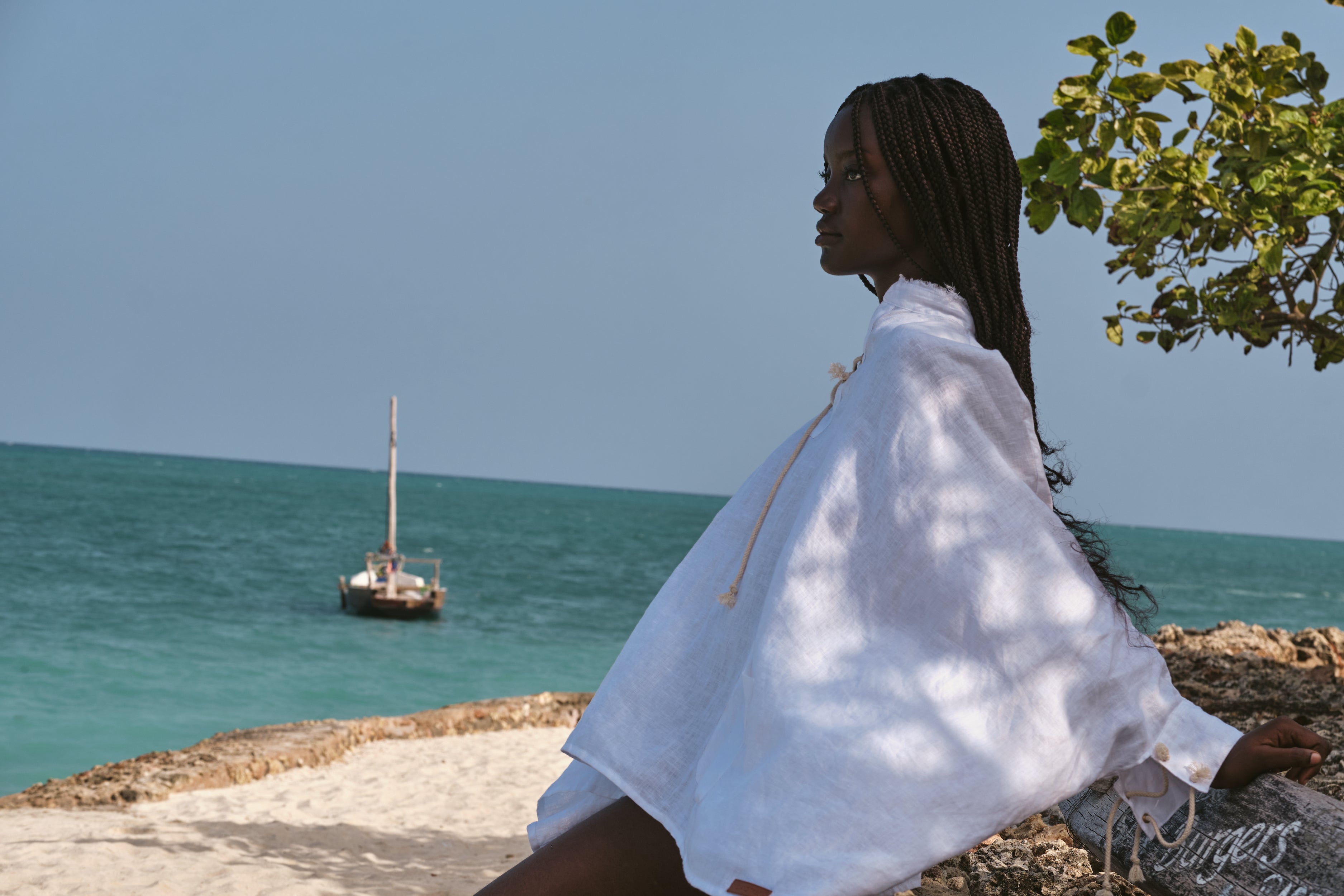 Island Tribe   Hazel Linen Poncho in Zanzibar