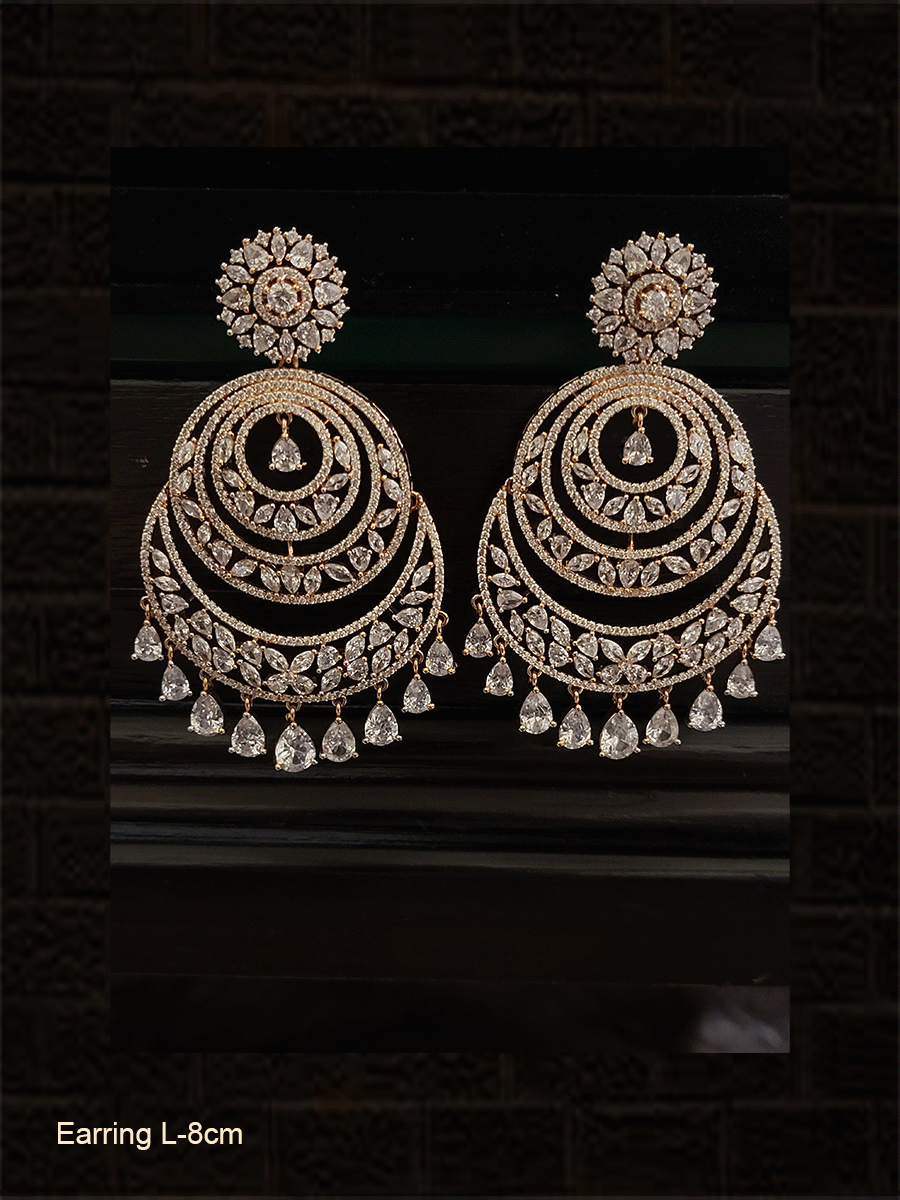 Traditional Pink & White Stones & Gold Plated Ch Bali Earrings