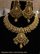 Load image into Gallery viewer, Ganpatiji and paisley design antique gold finish ruby stones set - Odara Jewellery