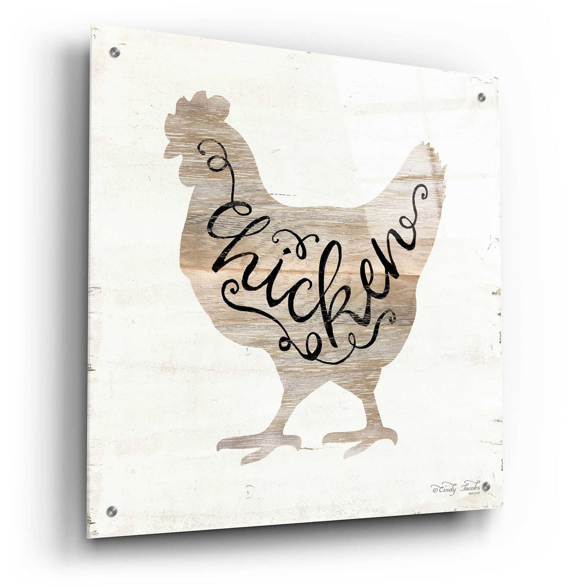 Epic Art &#39;Chicken in Beige&#39; by Cindy Jacobs, Acrylic Glass Wall Art,24x24