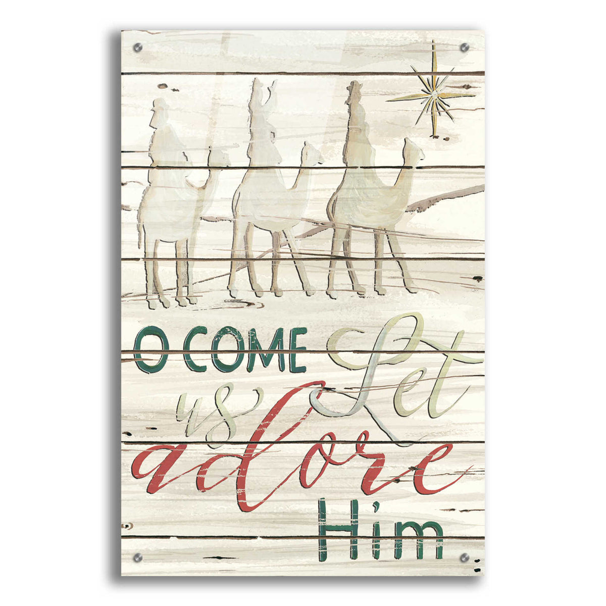 Epic Art &#39;Come Let Us Adore Him Shiplap&#39; by Cindy Jacobs, Acrylic Glass Wall Art,24x36