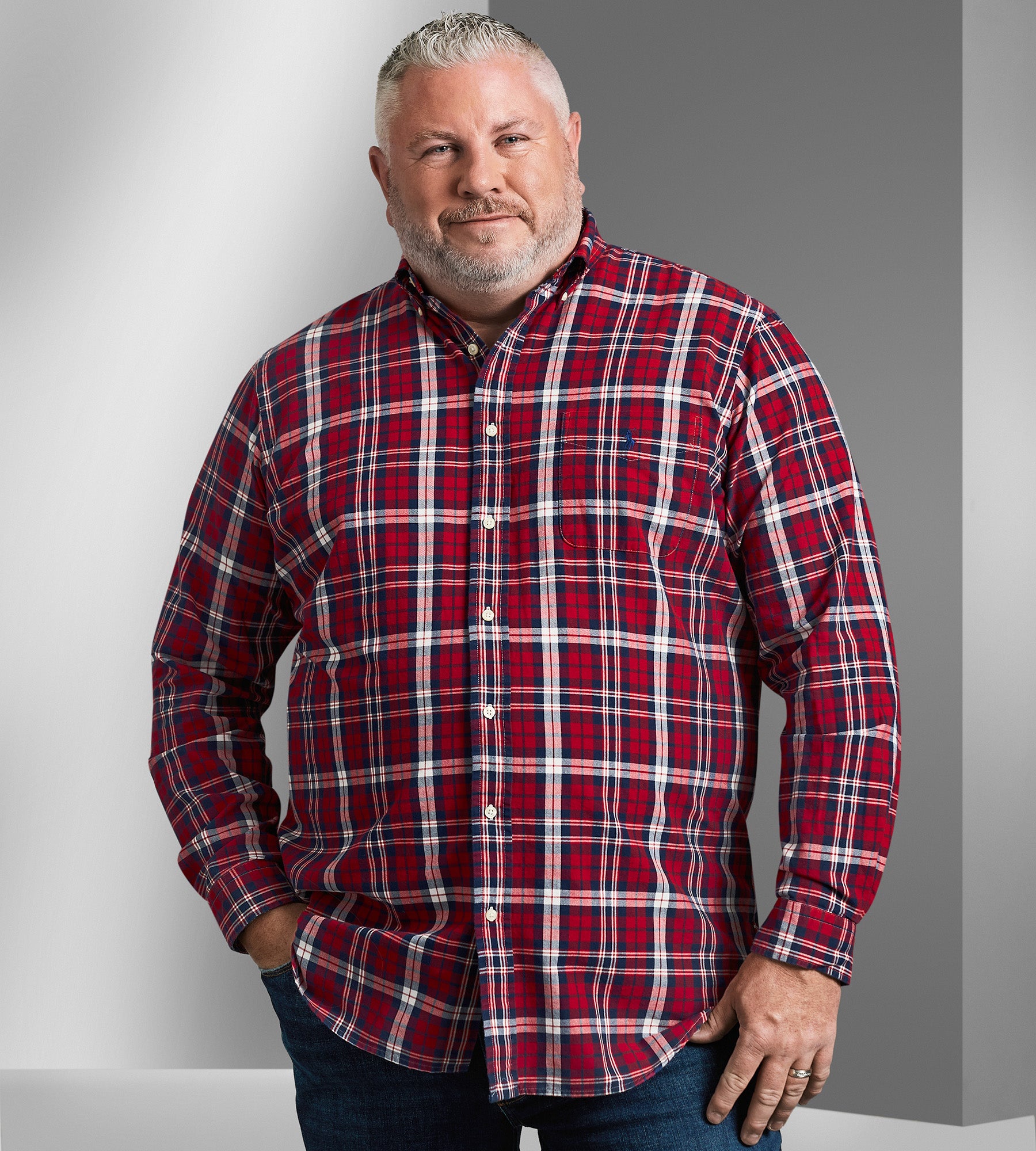 plaid oxford long sleeve sport shirt