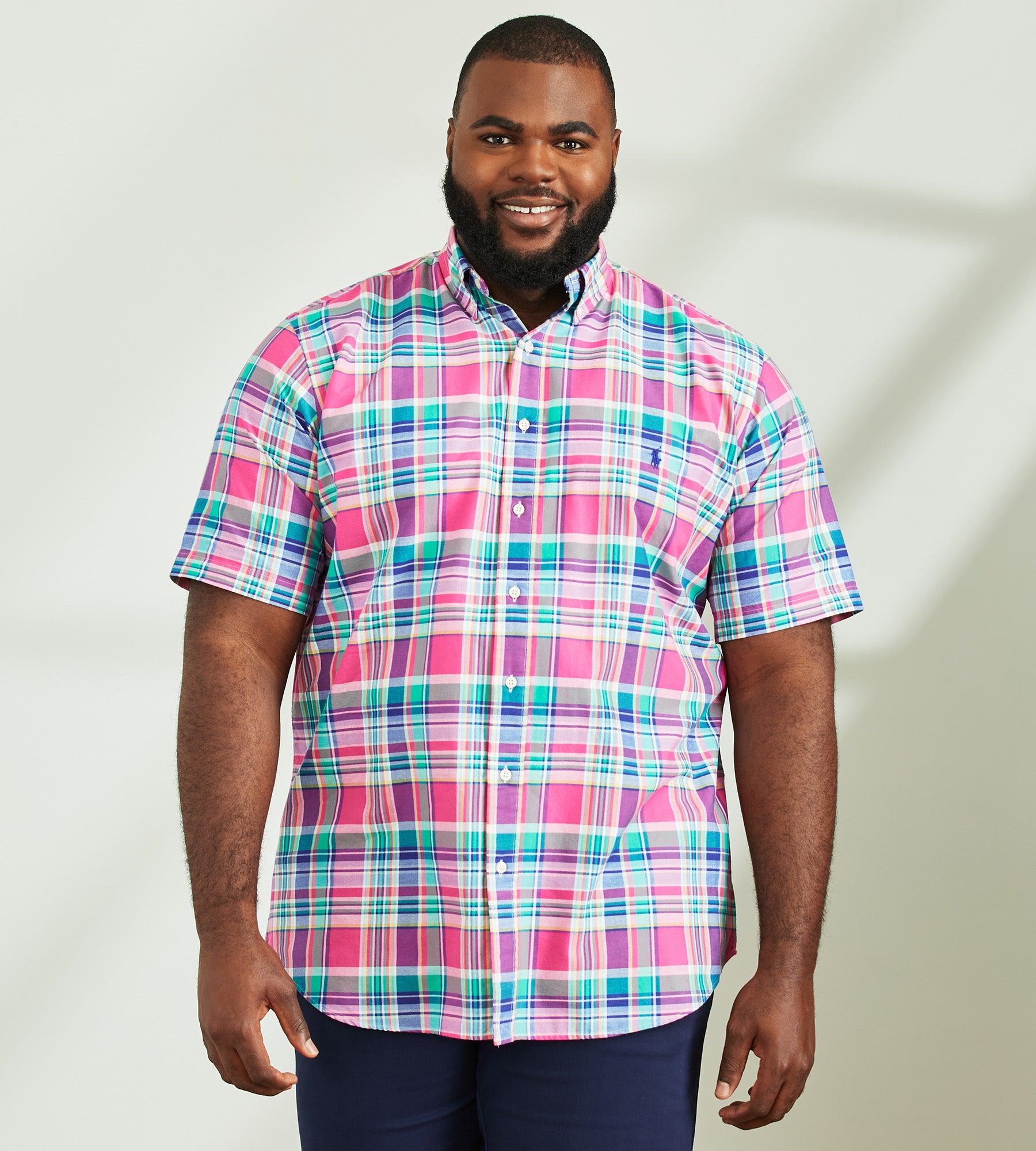 plaid oxford short sleeve sport shirt