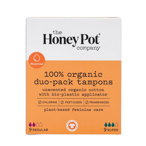 The Honey Pot Duo Pack Organic Bio-Plasitic Applicator Tampons - 18ct