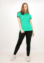 Load image into Gallery viewer, Short-sleeved green and black color cotton sportsuit