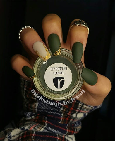 Green Flannel Fall Matte Nails | Revel Nail Dip Powder