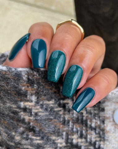 Ombre Turquoise Green Nails with Silver Foil Accents