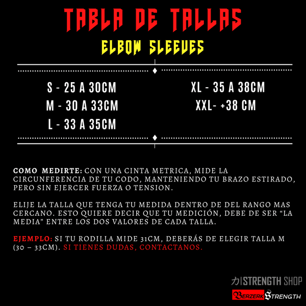 Tabla de tallas coderas strongman fuerza gym