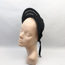 Load image into Gallery viewer, 1940s Black Half Hat with Velvet Ribbon and Floral Trim
