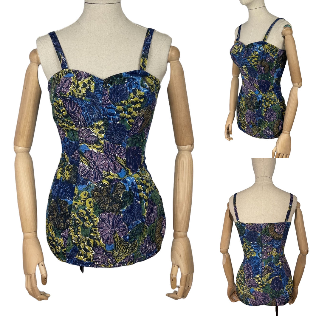 Original 1950's Maidenform Bright Floral Swimsuit - Vintage Swimwear - Bust 36*