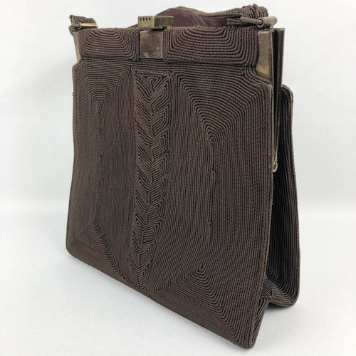1940s Vintage Brown Cord Handbag