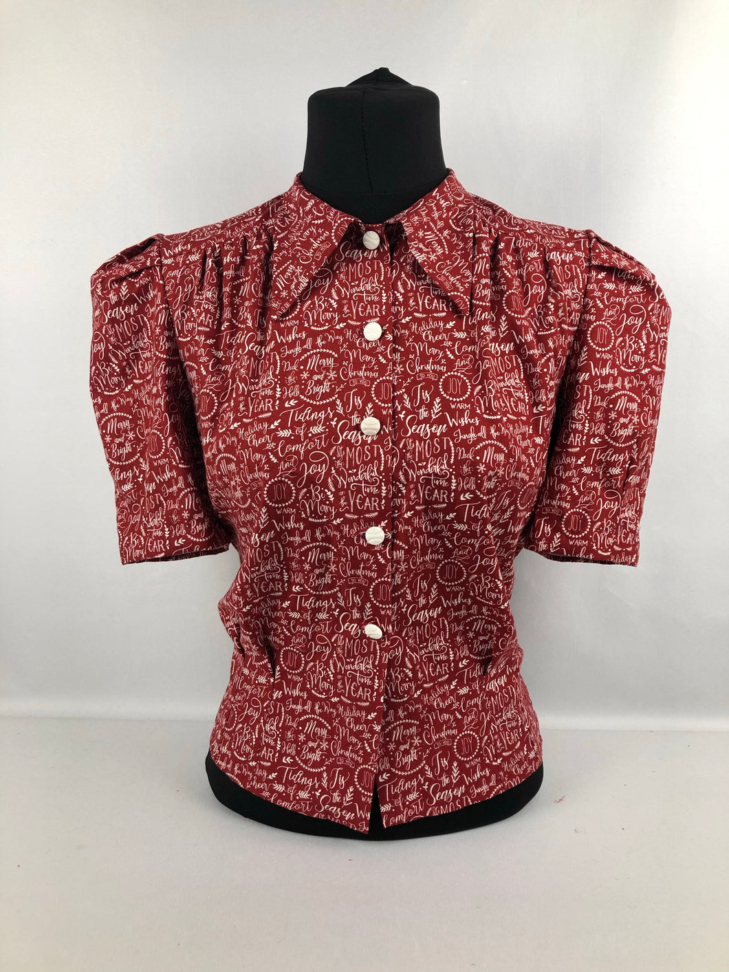 1940s Reproduction Christmas Blouse in Riley Blake Cotton - Bust 34