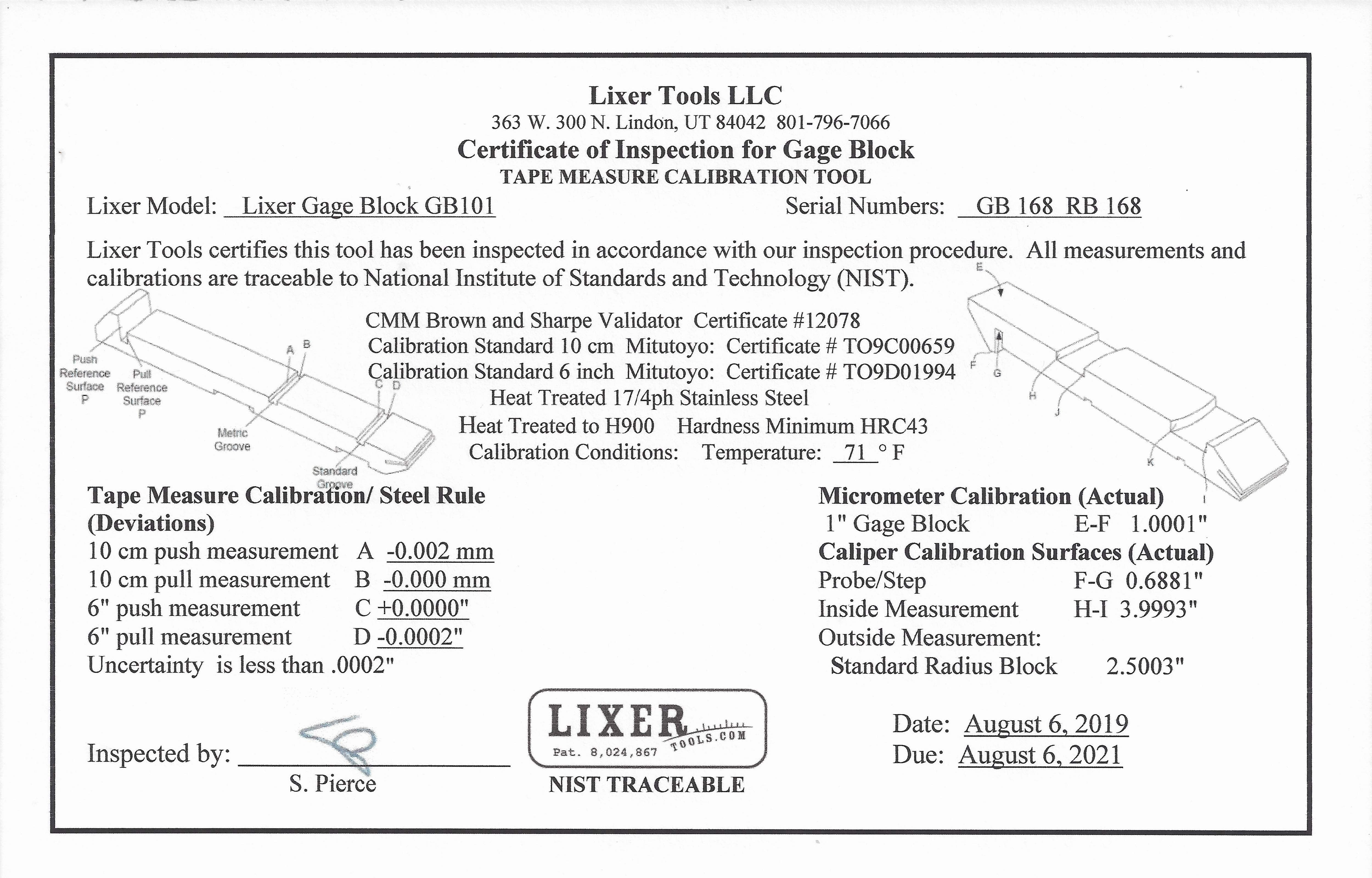 Tape Measure Calibration Tool Sample Certificate