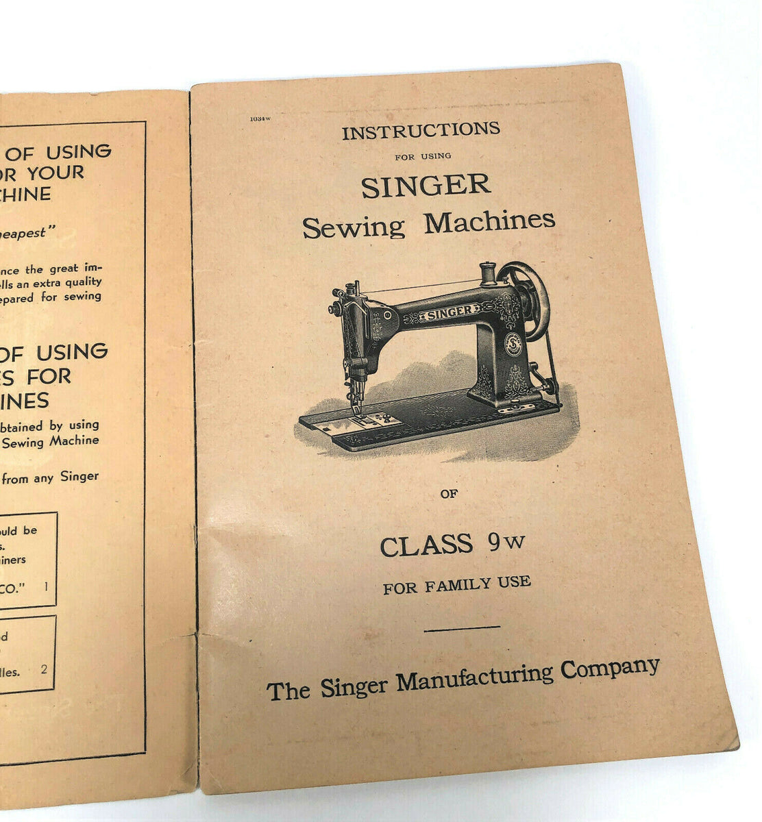Singer 9W Sewing Machine Instruction Manual Original Booklet – The Old