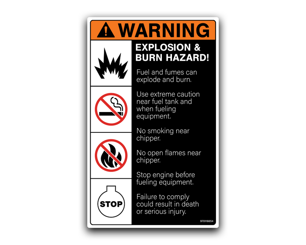 WARNING - EXPLOSION & BURN HAZARD! Wood Chipper — Fast Safety Decals