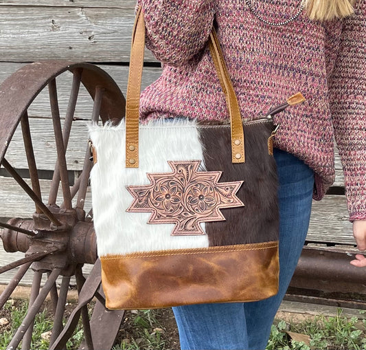 American Darling Concealed Carry Brown and White Cowhide Crossbody