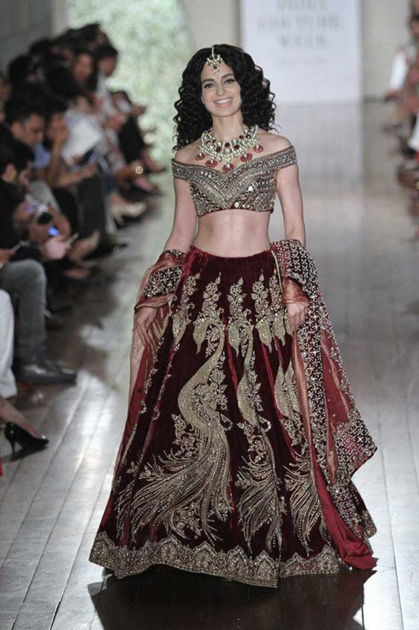 Exclusive Maroon Color Bridal Party Wear Trendy Lehenga 20415